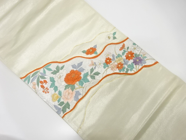 JAPANESE FUKURO OBI / EMBROIDERY / WOVEN PEONY & KIKU